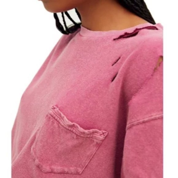 NWT FREE PEOPLE Ripped Cotton T-Shirt - Fairytale Color - Picture 3 of 4